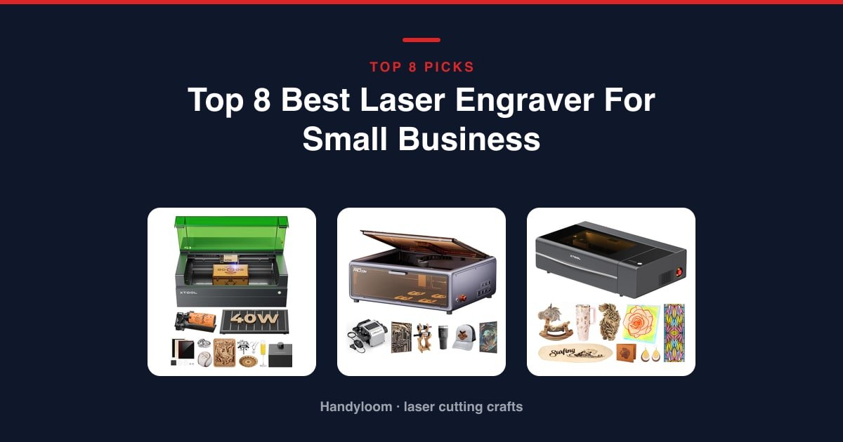 Lineup of the best laser engravers for small business on a workshop bench, including the enclosed xTool S1, the OMTech K40+ CO2 machine and the xTool F1 Ultra fiber engraver