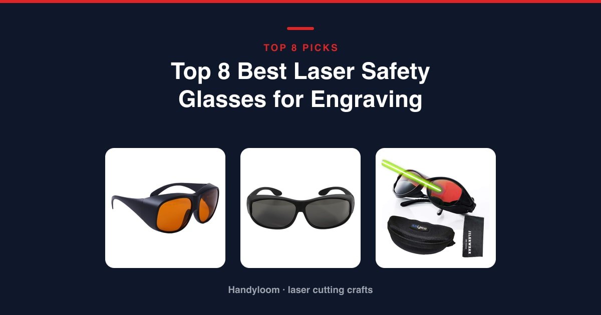 Three pairs of laser safety glasses for engraving: LaserPair dual-band, Cloudray CO2 and JILERWEAR diode goggles arranged side by side